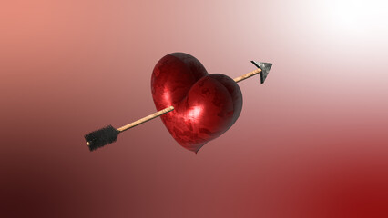 A 3d heart pierced by an arrow for design editing