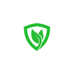 Green Shield with Leaf Logo Design