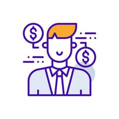 Resources business people icon with purple and orange duotone style. Search, collaboration, strategy, group, employee, communication, career. Vector illustration