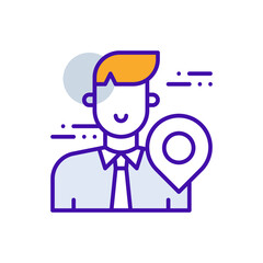 User Location business people icon with purple and orange duotone style. Search, pin, map, set, navigation, web, travel. Vector illustration