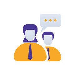 Conversation business people icon with purple and orange duotone style. Communication, talk, bubble, speak, chat, discussion, dialog. Vector illustration