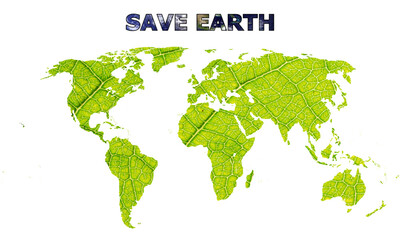 Save Earth concept with World Map in green color. Vector Illustration. Global Warming. Climate Change