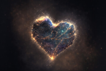 Heart shaped galaxy as a concept of eternal unconditional love. Generative AI - obrazy, fototapety, plakaty