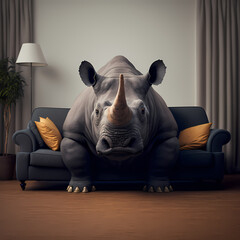 rhino sitting on a couch, generative ai
