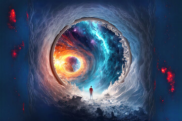 Space portal to another world. AI generatd Image - obrazy, fototapety, plakaty