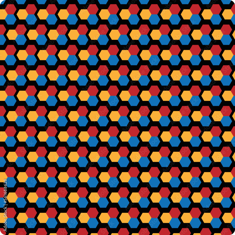 Poster red yellow bule illustration of hexagon pattern is abstract pattern arranged of hexagon from shape b