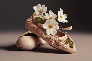 Obraz na płótnie Canvas Ballet shoes with small flower beautiful shoes
