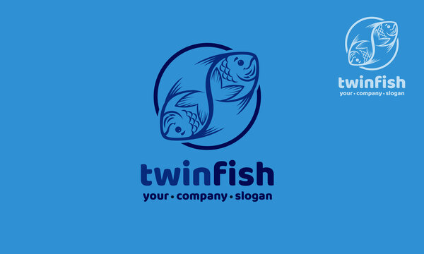Twin Fish Vector Logo Cartoon. Asian fish symbol vector logo illustration.