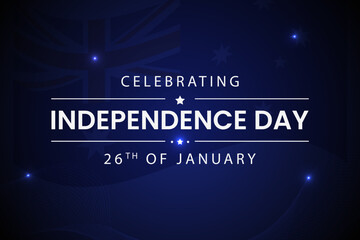 26 January Happy Australia Day. Luxury blue Background with Flag Illustration and Vector Elements National Concept Greeting Card, Poster or Web Banner Design.