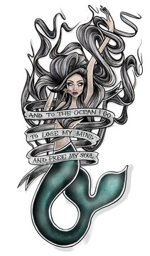 Black and Grey Mermaid Tattoo Idea  BlackInk