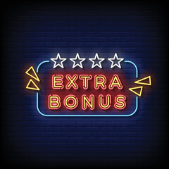 neon sign extra bonus with brick wall background vector illustration