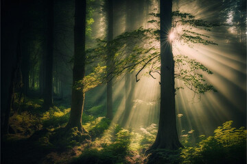 Beautiful bright sunlight throug the Forrest