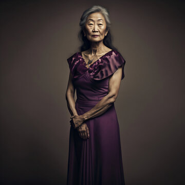 Old Elegant Asian Woman In A Night Dress Generative Ai