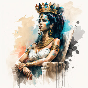 watercolor painting of Cleopatra queen of Egypt Generative Ai