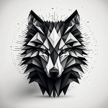 geometric drawing of a black and white wolf head Generative Ai