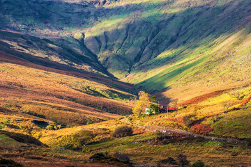 Light and shadows across a colorful Connemara Landscape in Ireland