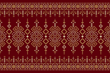 Red Cross stitch colorful geometric traditional ethnic pattern Ikat seamless pattern abstract design for fabric print cloth dress carpet curtains and sarong Aztec African Indian Indonesian 