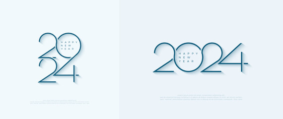 Fototapeta na wymiar Line art vector design happy new year 2024. Premium illustration of number with luxury thin line.