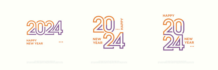 Vector background happy new year 2024 set, with colorful design and with lines concept. Premium design and latest.