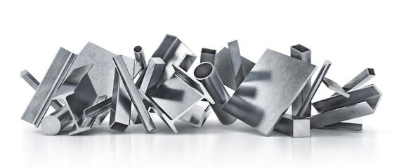 Stack of rolled metal isolated on a white background. 3d illustration - obrazy, fototapety, plakaty