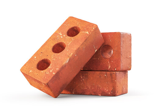Fototapeta Red brick stack isolated on a white background. 3d illustration