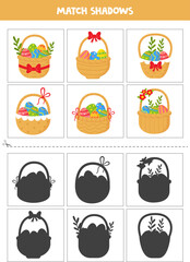 Find shadows of Easter baskets. Cards for kids.