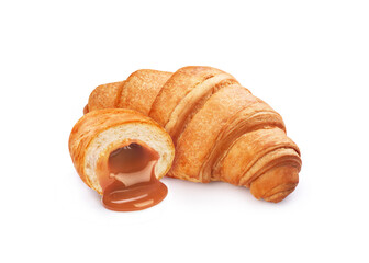 croissant stuffed with caramel on a white background