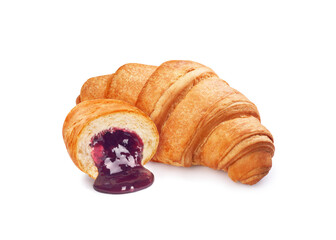 croissant with raspberry filling isolated on white background