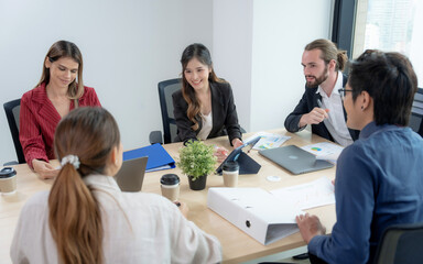 Fototapeta na wymiar Group of employees brainstorming and teamwork in office.