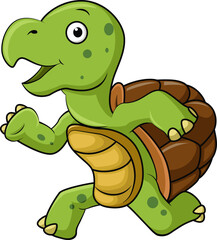 Cute turtle running on white background