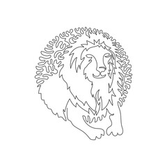Continuous curve one line drawing. Lions have strong bodies. Abstract art in circle. Single line editable stroke vector illustration of aggresive mammal  for logo, wall decor, poster print decoration