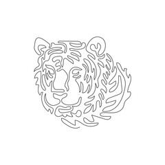 Single one curly line drawing. Scary tiger face abstract art. Continuous line draw graphic design vector illustration of carnivore mammal for icon, symbol, company logo, poster print decoration