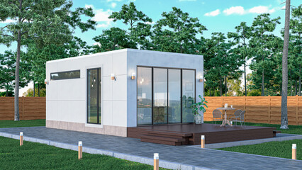 Fototapeta premium Exterior of modular luxury house. 3d illustration