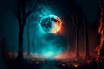 Fototapeta premium Dark forest moonlight , concept of nature Generative AI