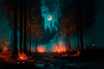 Fototapeta premium Dark forest moonlight , concept of nature Generative AI