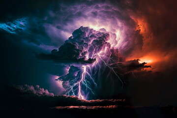 Severe weather with heavy lightning night sky Generative AI