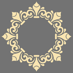 Oriental vector ornament with arabesques and floral elements. Traditional round gray and golden classic ornament. Vintage pattern with arabesques