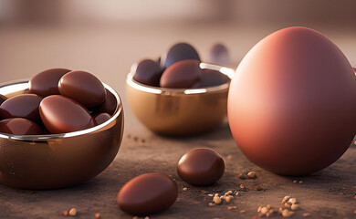 CHOCOLATE EASTER EGGS ON A RUSTIC WOODEN TABLE ,Generative AI technology