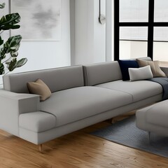 a photo of A modern, minimalist couch with clean lines and a neutral color palette, Generative AI