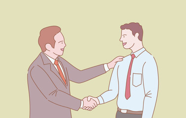 businessman employee get appreciation from boss leader with outline or line and clean simple people style