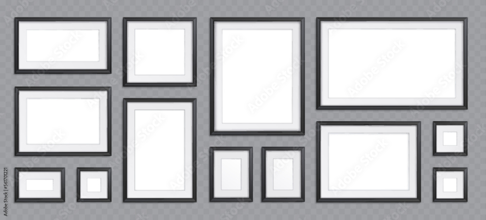 Poster composition of blank frames for pictures and photo. art gallery wall collage of empty square and rec