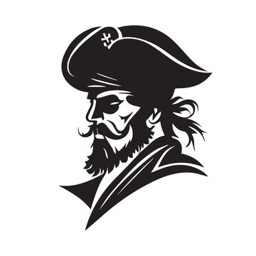 recommend clip art: Pirate head minimal modern icon. Simple black and white vector illustration of angry captain. Ship commandant. Logo design for bar or alcohol. Rum business identity. Mascot for adventure or sport team