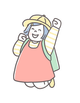 happy child jumping, yellow hat, pink dress clip art preview