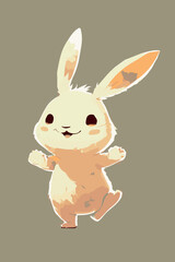 Cartoon rabbit drawing. Hand drawn vector illustration of smiling cheerful hare. Fun small little bunny. Card or poster for kids and children. Easter illustration. Loving wild animal. Friendly pet.