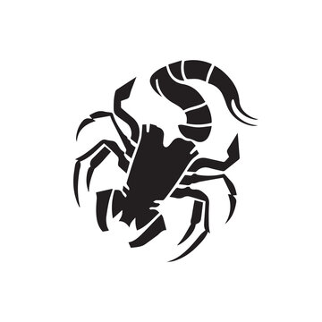 Simple minimal scorpion vector icon. Tattoo idea. Poisonous insect. Sting animal. Powerful zodiac sign. Wildlife dangerous animal. Graphic design, business and company logo. Dangerous tail.