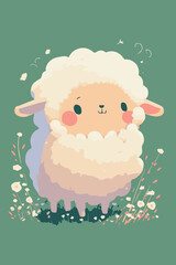 Naklejka premium Sheep cartoon drawing. Vector illustration of cute cheerful farm animal. Isolated adorable baby mascot. Sweet fluffy agriculture livestock. Happy and fun mammal. Card or poster for birthday. Lamb goat