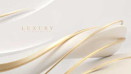 White luxury background with golden curve line element and glitter light effect decoration.