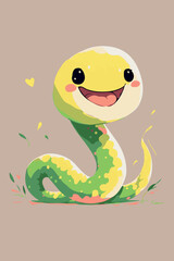 Fototapeta premium Cartoon baby snake drawing. Vector illustration of funny wild snake character. Happy isolated jungle and zoo animal. Green and colorful young anaconda. Sympathetic predator for kids and children.