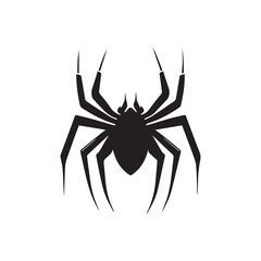 Simple minimal spider vector icon. Isolated insect. Black and white silhouette of bug. Modern design of tarantula. Tattoo idea of poisonous dangerous scary animal. Pictogram element of creepy pest.