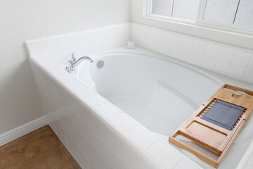 A view of a bathroom hot tub.